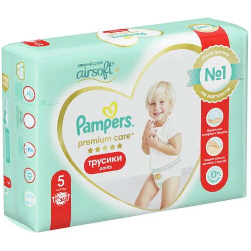 Pampers Premium Care трусики 5, 12-17 кг, 34 шт., белый pampers premium care трусики 4 9 15 кг 38 шт белый