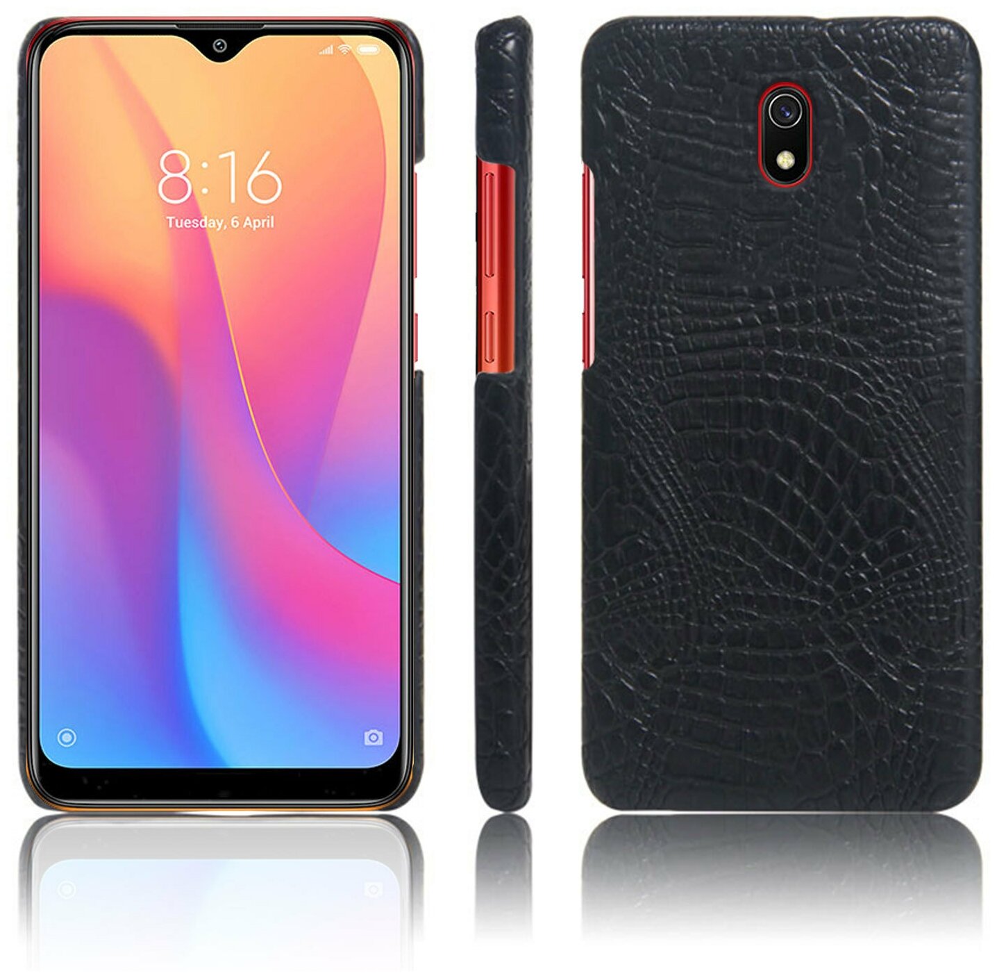 Чехол панель бампер Чехол. ру для Xiaomi Redmi 8A элегантный тонкий на пластиковой основе с дизайном под кожу крокодила черный