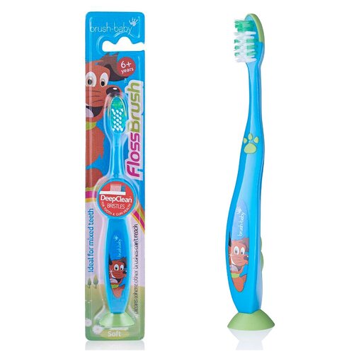 Brush-Baby FlossBrush NEW зубная щётка, с 6 лет, голубая