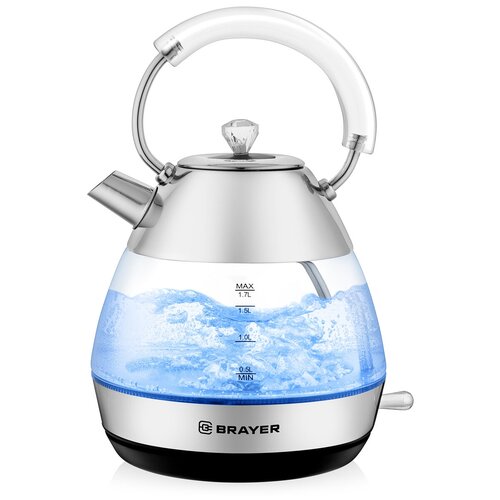 Чайник BRAYER BR1027 17 л 2200 Вт закрытый нагревательный элемент стекло серебро цена за 1 шт 488600₽