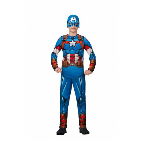 детский карнавальный костюм капитан америка размер 130 22-75 Изделие швейное для мальчиков Капитан Америка новинка. Марвел (Сорочка, брюки, головной убор) р.152-76