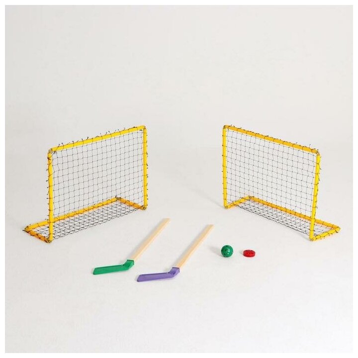 Набор хоккейный 6 в 1: 2 клюшки, 2 ворот с сеткой, шайба, мячик, в коробке 5493899