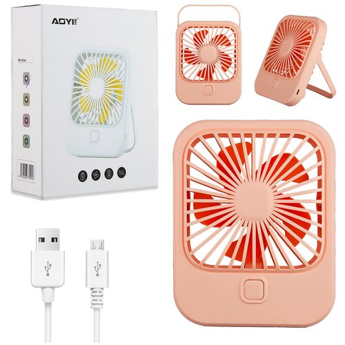 Маленький портативный настольный вентилятор розовый 3 скорости обдува регулировка угла наклона 180 встроенный мини аккумулятор USB зарядка 55000₽