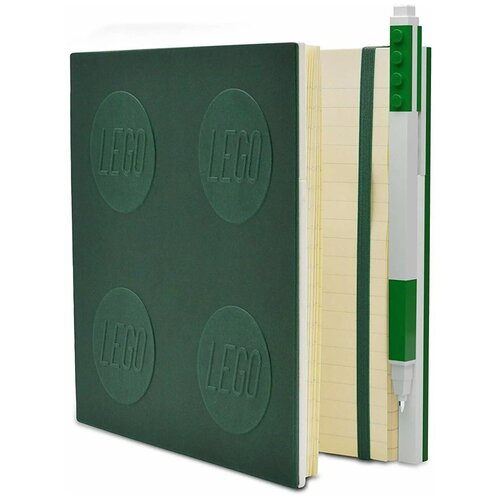 Книга для записей Lego Locking Notebook, с зеленой гелевой ручкой, 176 листов