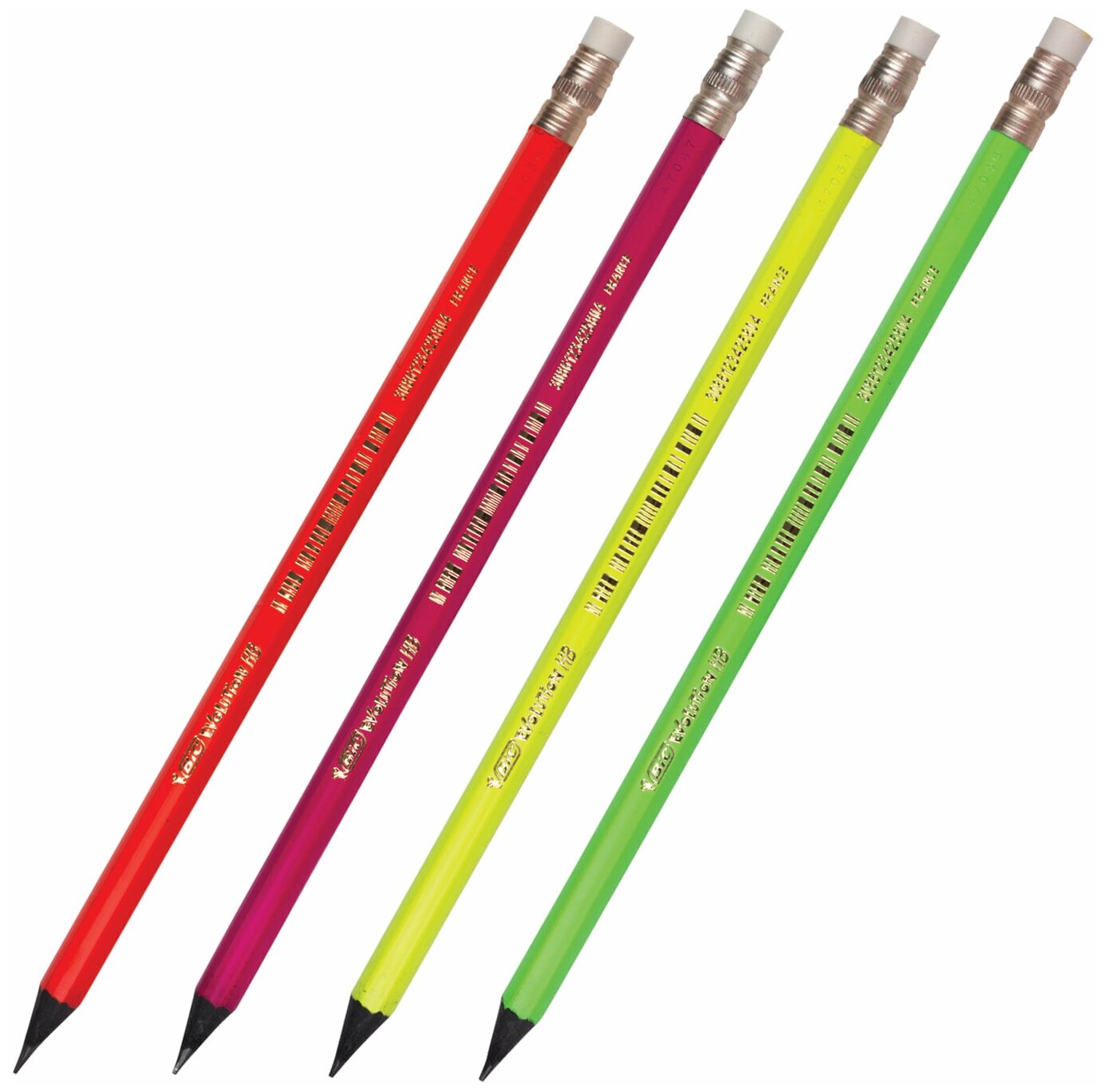 Карандаш чернографитный BIC, 1 шт., "Evolution Fluo", HB, с резинкой, пластиковый, корпус ассорти, заточенный, 942882