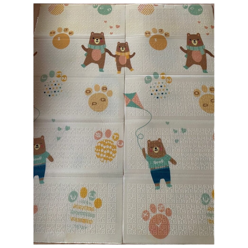Детский коврик для ползания складной, двусторонний Премиум - Веселые медведи/ Ростомер 200x180 увеличенной толщины