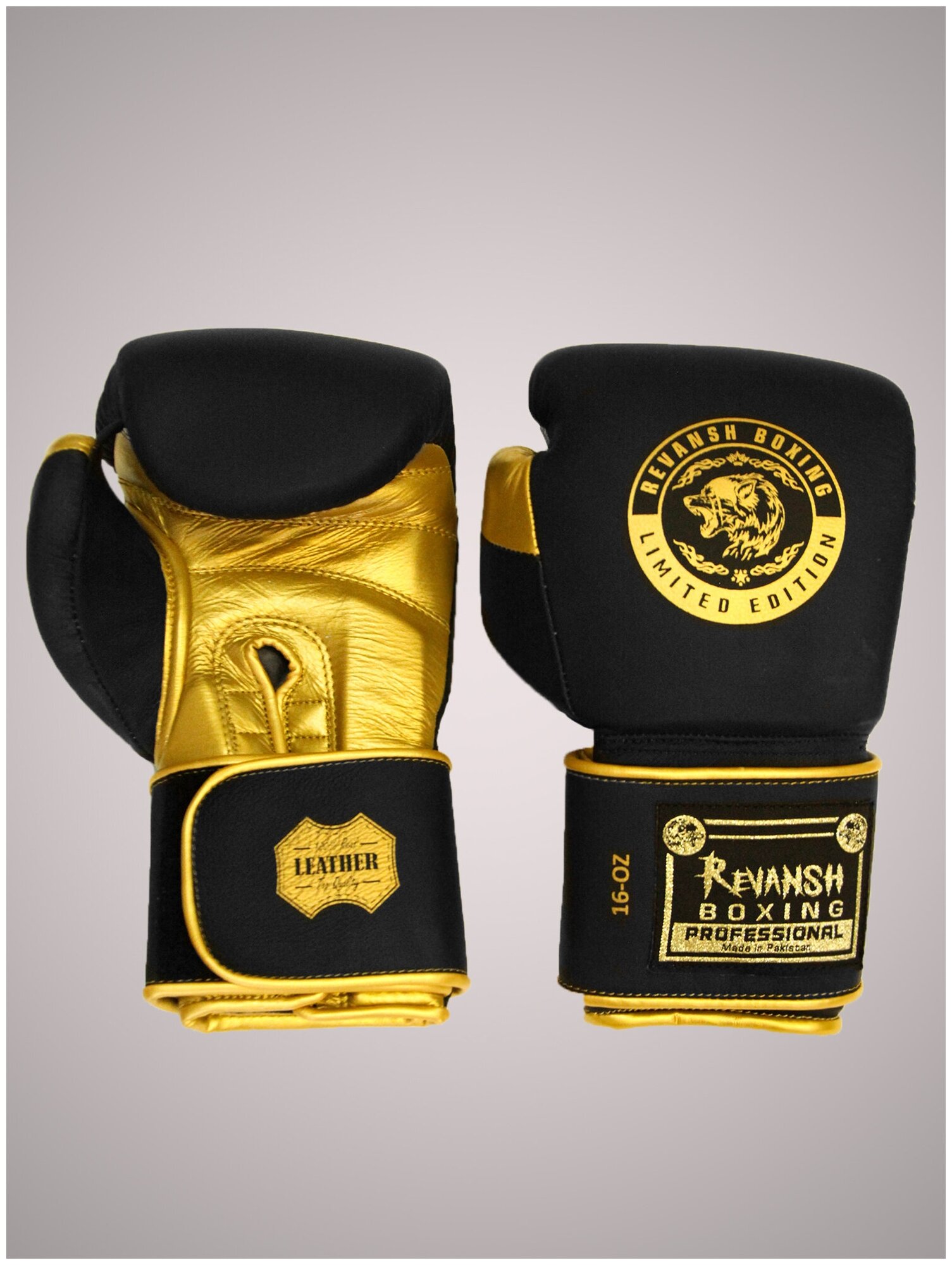 Боксерские Перчатки из натуральной кожи REVANSH PRO BLACK GOLD 18 унций
