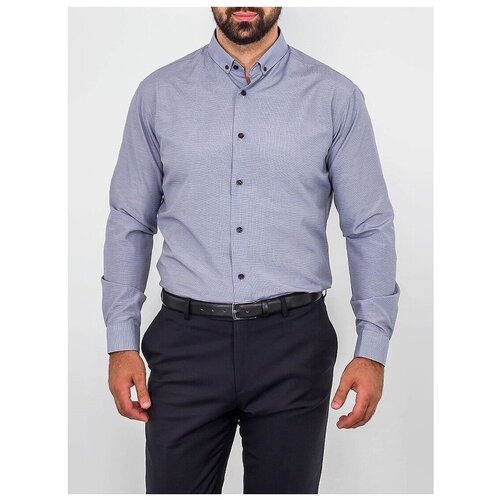фото Рубашка мужская длинный рукав greg 224/139/395/z/b/1p, полуприталенный силуэт / regular fit, цвет синий, рост 174-184, размер ворота 40