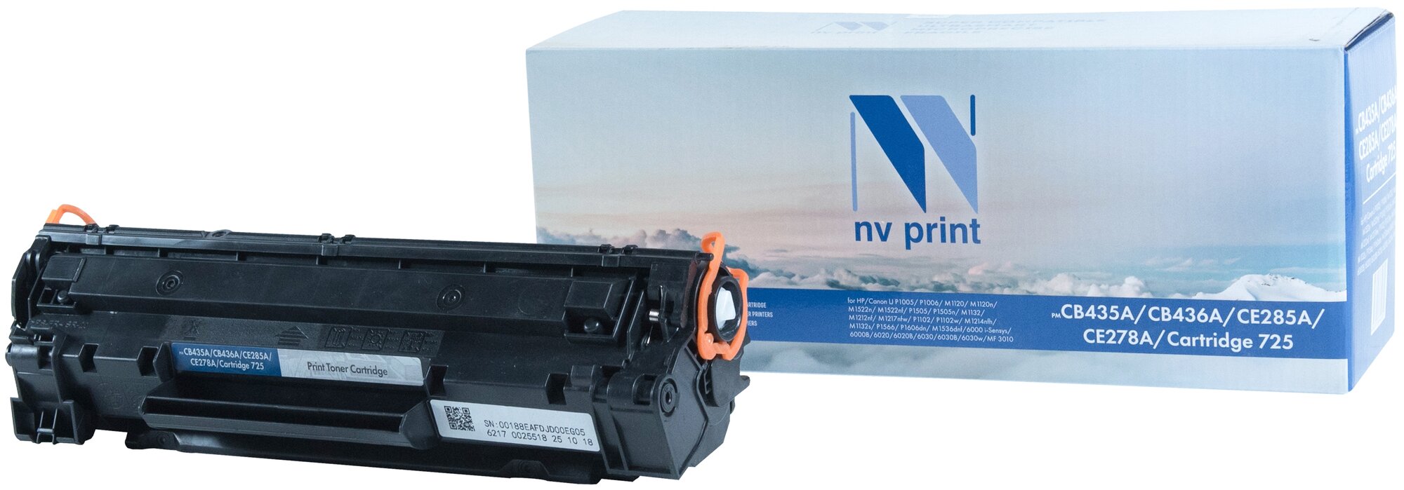 Картридж NVP NV-CB435A/436/285/278/725 для HP/Canon LaserJet P1005/ P1006/ M1120/P1102/ P1102w/ M1214nfh/ M1132s/ P1566/ P1606dn/6000B i-Sensys/MF 301