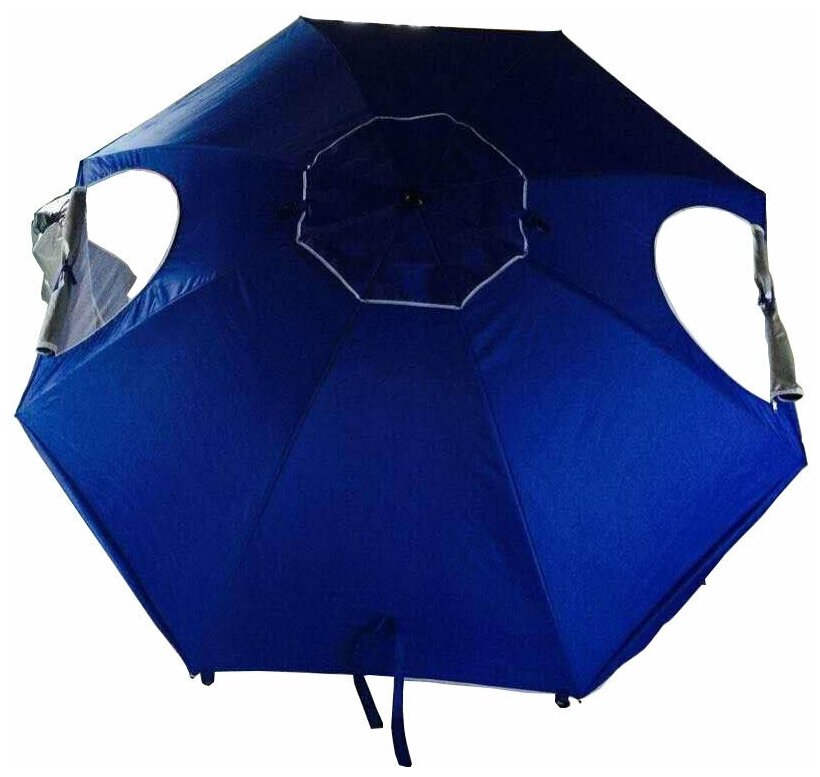 Большой пляжный зонт от солнца с окошками и карманами LUXLINE зонт для рыбалки зонт палатка складной пляжный зонт синий - фотография № 8