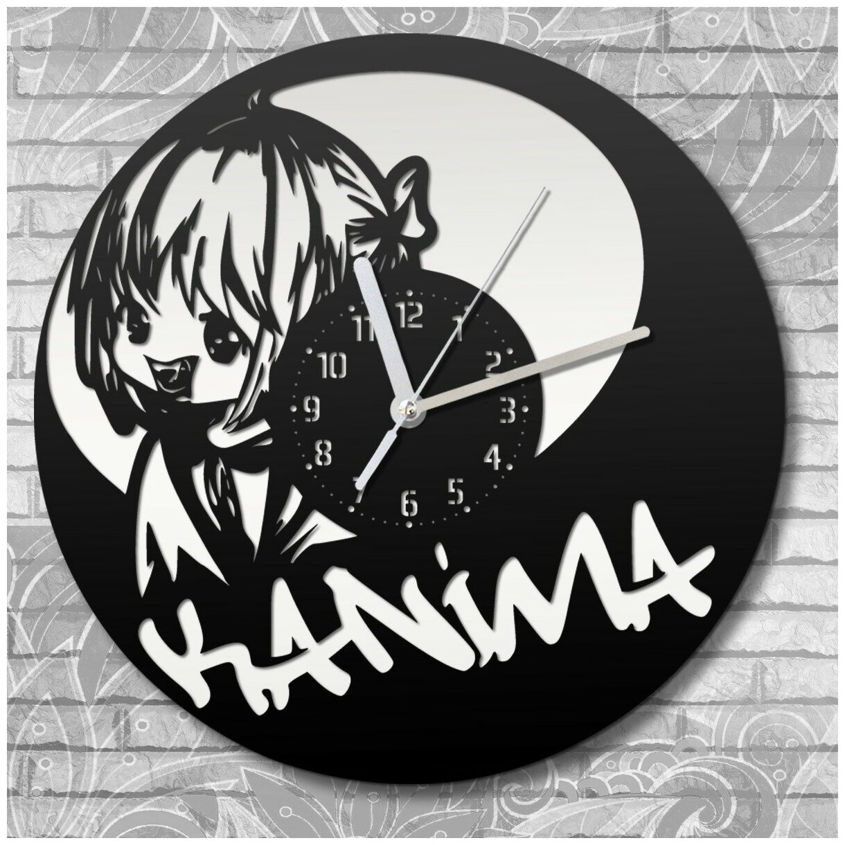 Настенные часы деревянные бесшумные аниме девушка тян - 525
