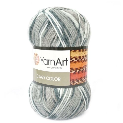 Пряжа для вязания YarnArt Crazy Color - 2 мотка цвет: 137 Серый, белый, 260 м, 100 г,