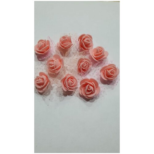 Набор цветов для декора из фоамирана с декоративной сеткой D= 3 см 10 шт цвет коралл розы из фоамирана цветы из фоамирана 3см