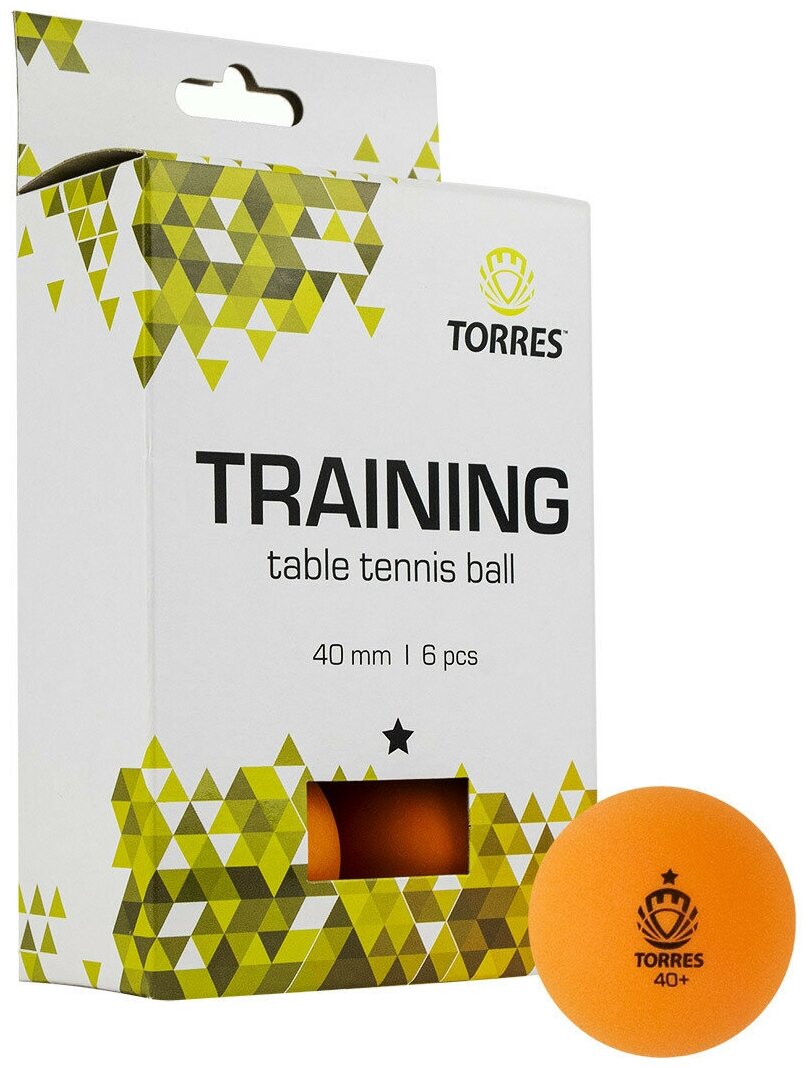 Мячи для настольного тенниса TORRES 1* Training 40+ Plastic x6 Orange TT21015