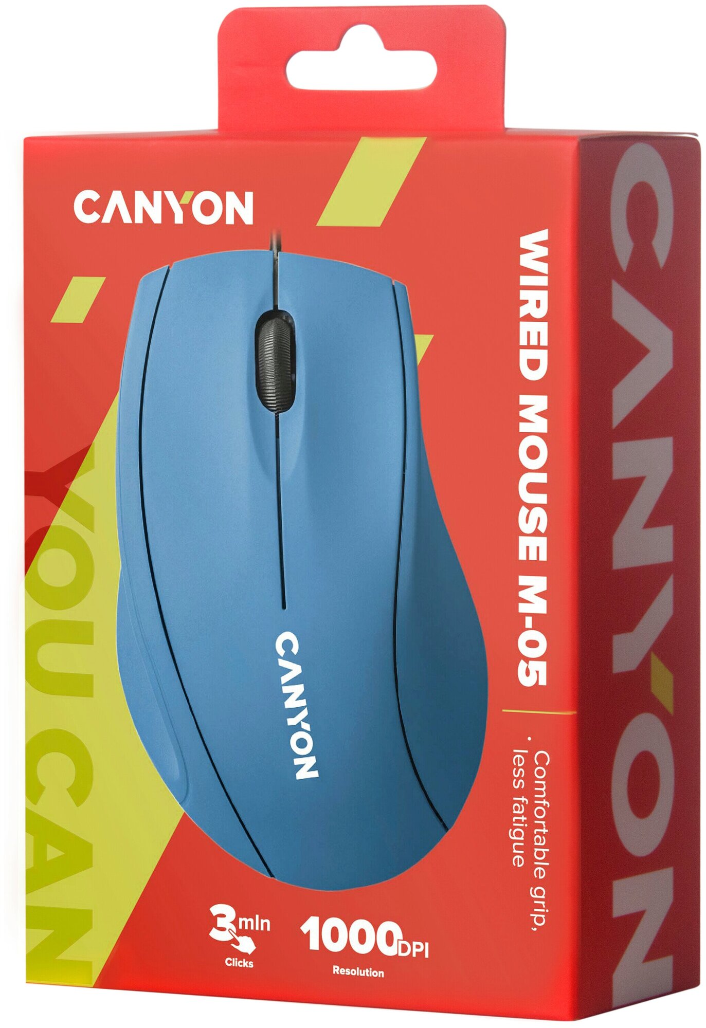 Проводная оптическая мышь CANYON M-05, 1000 DPI, прорезиненное покрытие, голубой