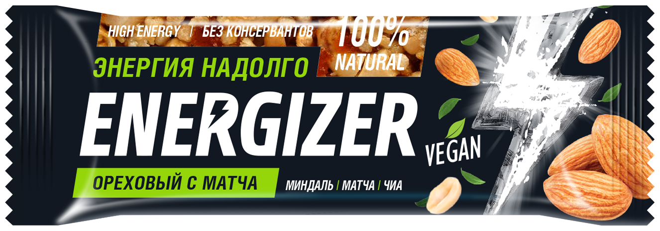 Батончик ореховый Миндаль, матча и чиа ENERGIZER леовит. Упаковка 40 г Набор 12 шт. - фотография № 3