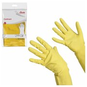 Перчатки хозяйственные резиновые VILEDA "Контракт" с х/б напылением размер XL (очень большой) желтые, 5 шт