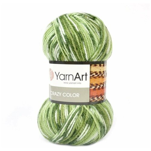 Пряжа для вязания YarnArt Crazy Color - 2 мотка цвет: 115 Зеленый, белый, 260 м, 100 г,