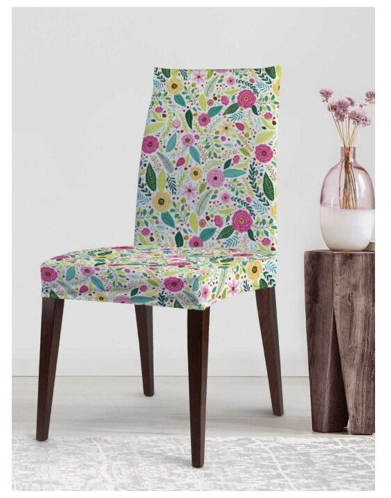 Декоративный велюровый чехол на стул со спинкой Яркий цветочный рай