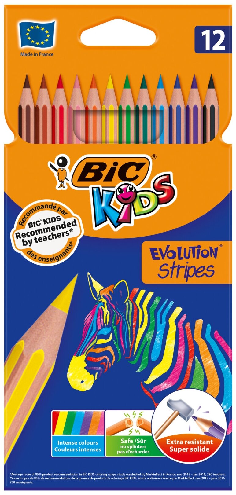 Набор цветных карандашей 12 цветов, "Kids Evolution Stripes", пластиковые, детские