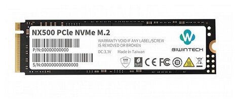 Твердотельный накопитель SSD M.2 BiwinTech 256Gb NX500 Series <82P1B8#G> (PCI-E 3.0 x4, up to 1900/1300MBs, 3D NAND, 140TBW, 22х80mm)