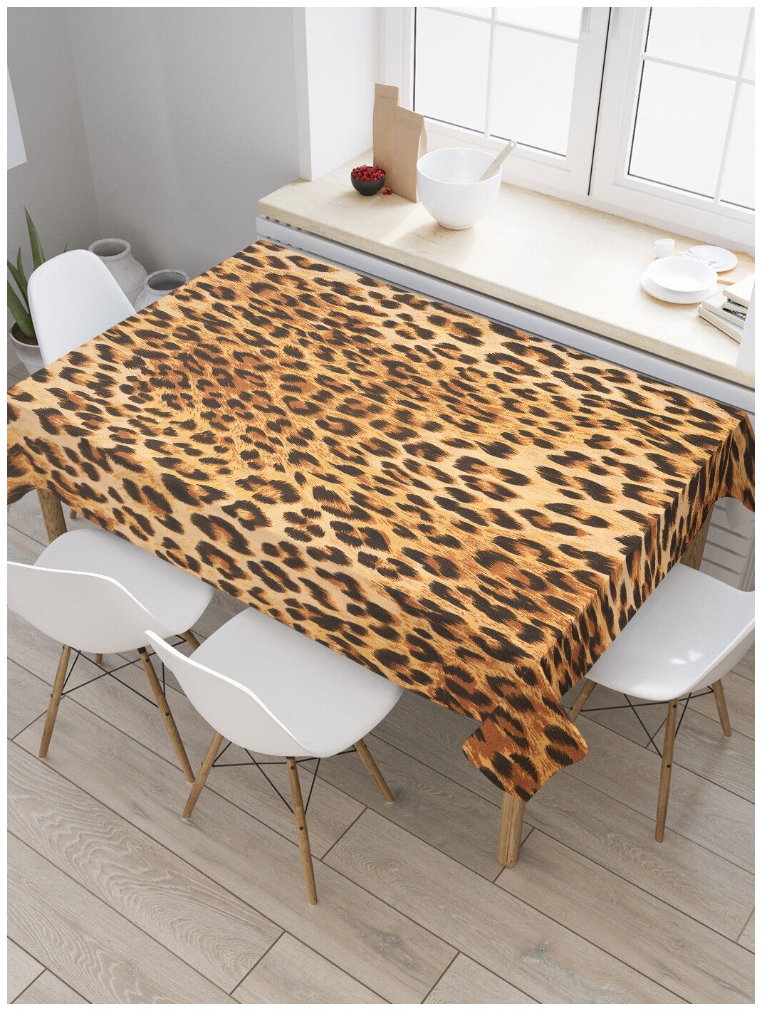 Скатерть прямоугольная JoyArty "Классический леопард" из сатена, 120x145 см