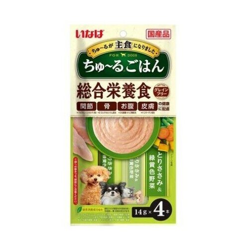 Лакомство INABA ЧАО чуру гохан пюре для собак с куриным филе и овощами 4*14г