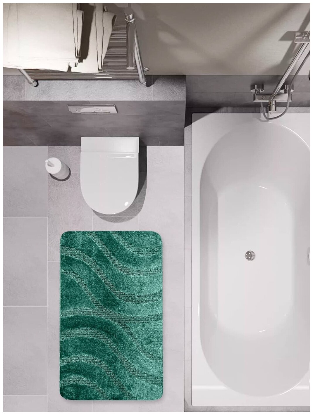 Коврик для ванной MAST, 50х80 см, темно-зеленые волны - фотография № 2