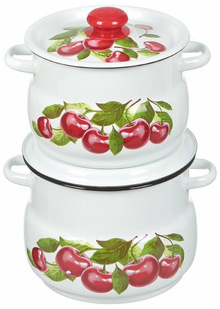 Набор эмалированной посуды 2 предмета Вишневый сад (кастрюли 5,5л, 4л) / набор эмалированных кастрюль