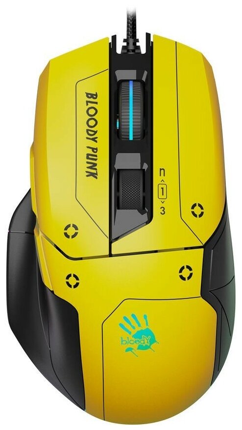 Мышь A4Tech Bloody W70 Max Punk Yellow/Black оптическая, проводная, 10000 dpi, USB, цвет: жёлтый, чёрный