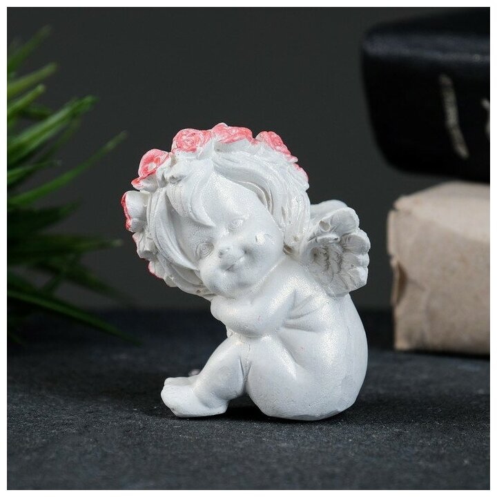 фото Статуэтка "Ангел в венке" перламутр, 7х5х5см 7664479