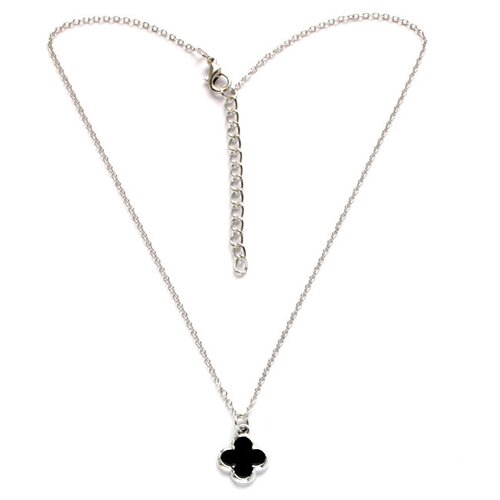 фото Подвеска на тонкой цепочке с кулоном клевер черный китай