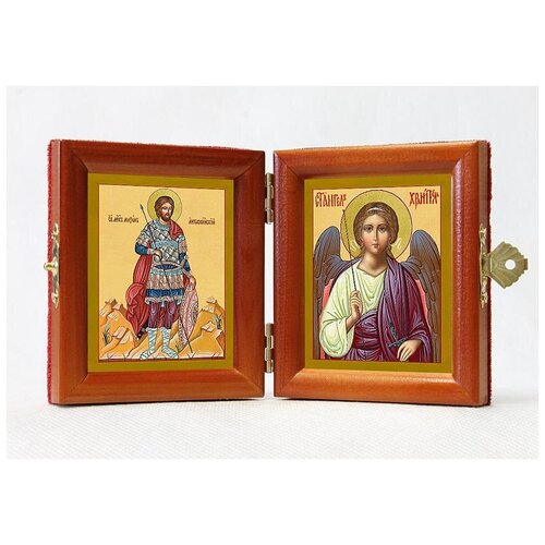 Складень именной Мученик Максим Антиохийский - Ангел Хранитель, из двух икон 8*9,5 см