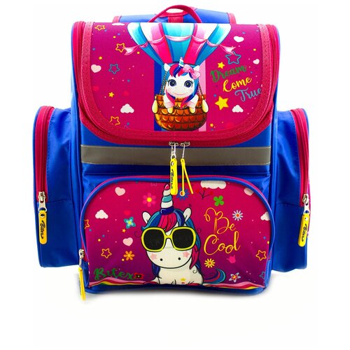 фото Ранец / рюкзак для начальной школы bitex 28-225 для девочки, розовый/голубой п.э. единорог на воздушном шаре