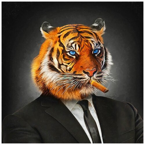 Фотообои Уютная стена Тигр в костюме 270х270 см Бесшовные Премиум (единым полотном)