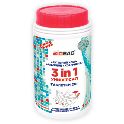Таблетки для бассейна BioBac Универсал 3 в 1 BP-MT20 / BP-CH90MT1 0.5 л 0.5 кг таблетки