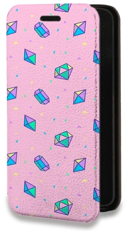 Дизайнерский горизонтальный чехол-книжка для Хуавей П Смарт 2021 / Huawei P Smart (2021) Розовые алмазы