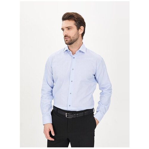 фото Рубашка мужская длинный рукав greg 211/131/226/z/1p stretch, полуприталенный силуэт / regular fit, цвет голубой, рост 164-172, размер ворота 43