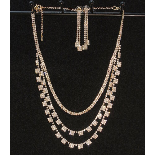 Комплект бижутерии Fashion jewelry: колье, серьги, минеральное стекло, стекло, размер колье/цепочки 58 см, золотой