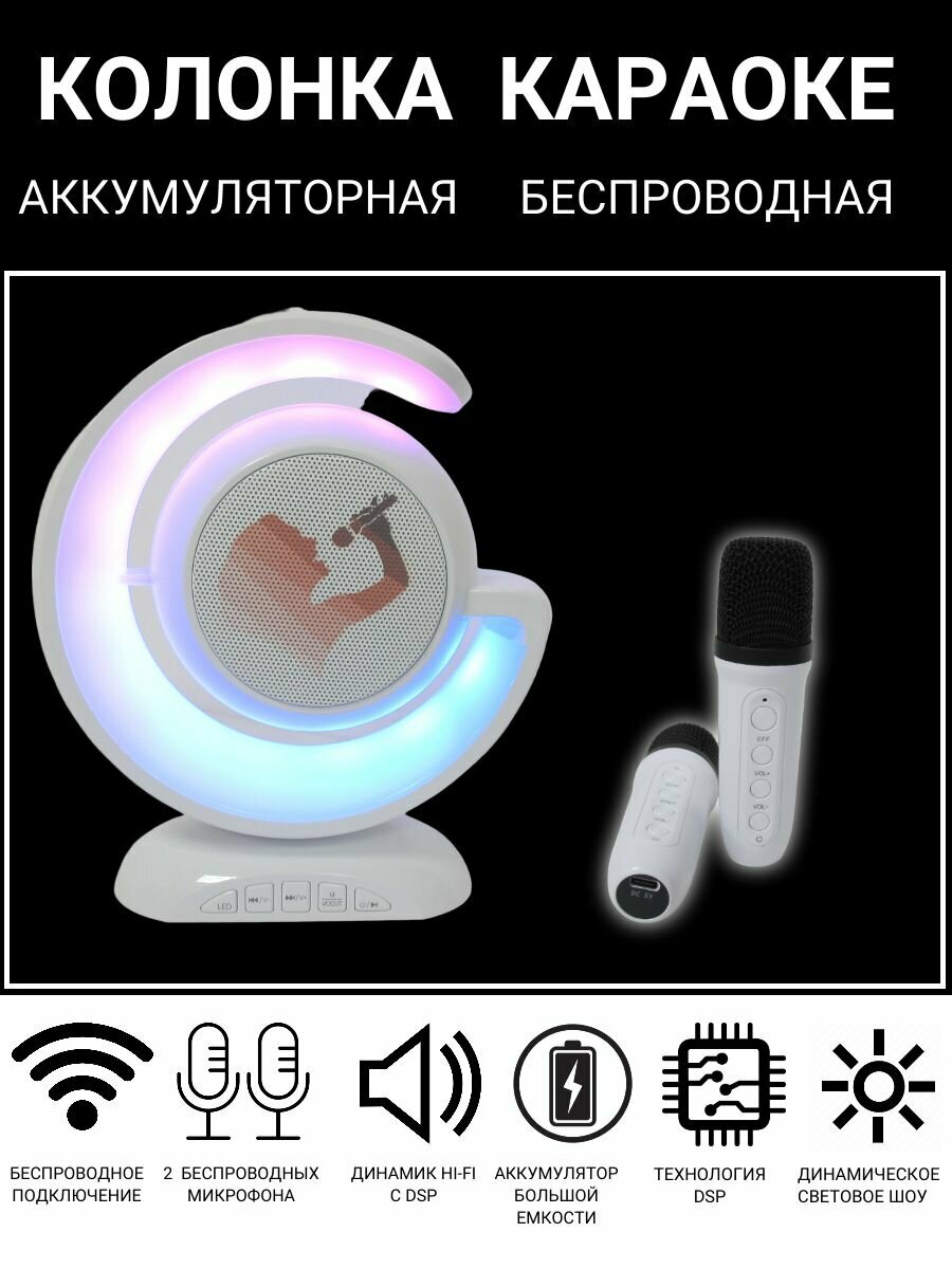 Караоке колонка с LED-подсветкой и двумя микрофонами