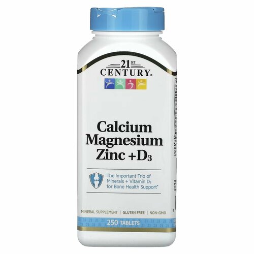 Таблетки Calcium Magnesium Zinc + D3 от 21 st Century, 250 штук в упаковке