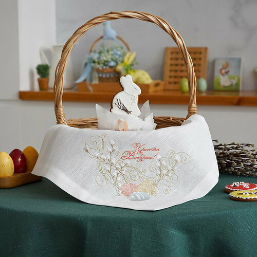 Салфетка с православной вышивкой в пасхальную корзину или на праздничный стол Христос Воскресе 2200₽
