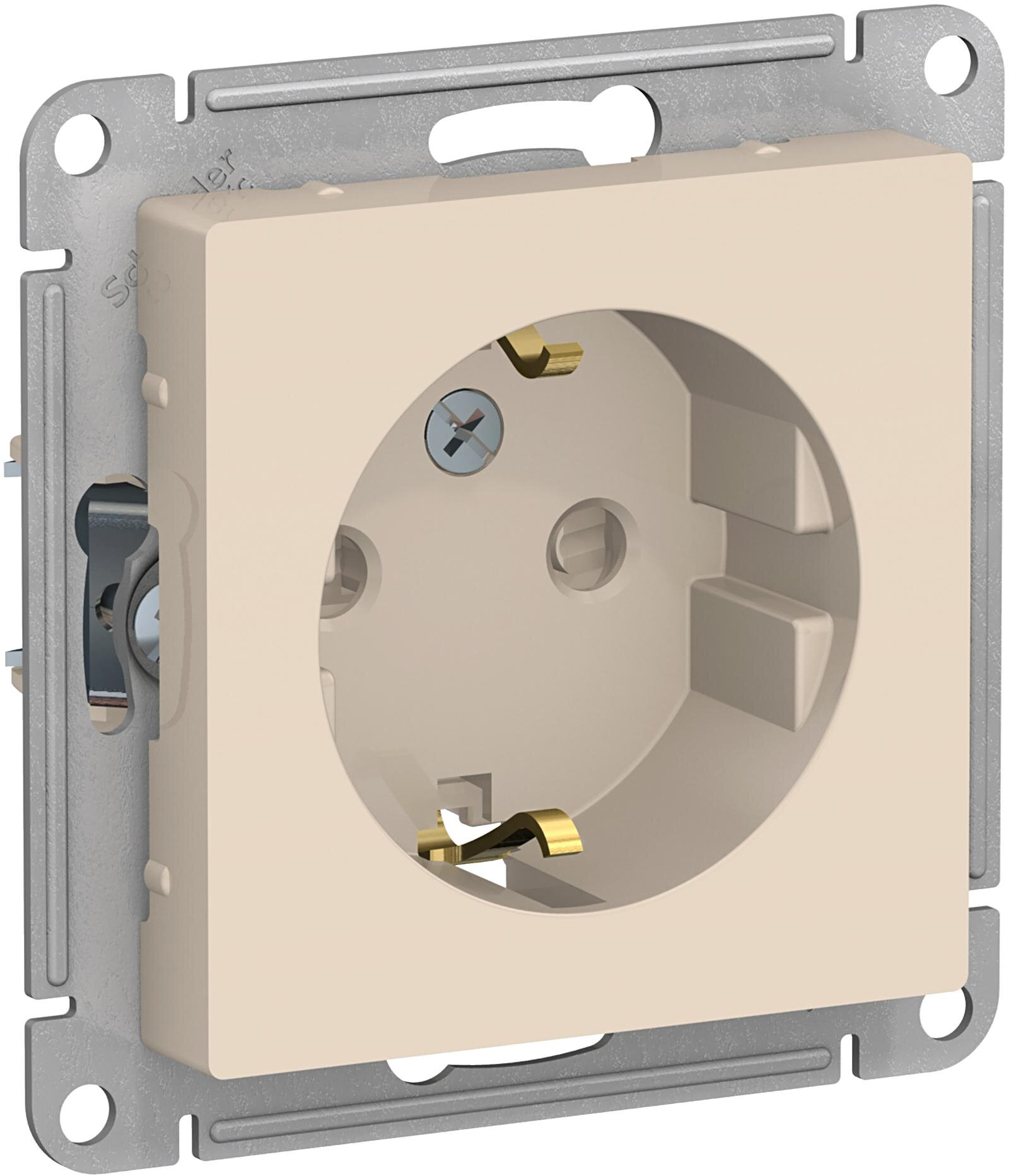 Розетка электрическая со шторками Schneider Atlas Design (Бежевый) на винтовых зажимах в комплекте 10 шт.