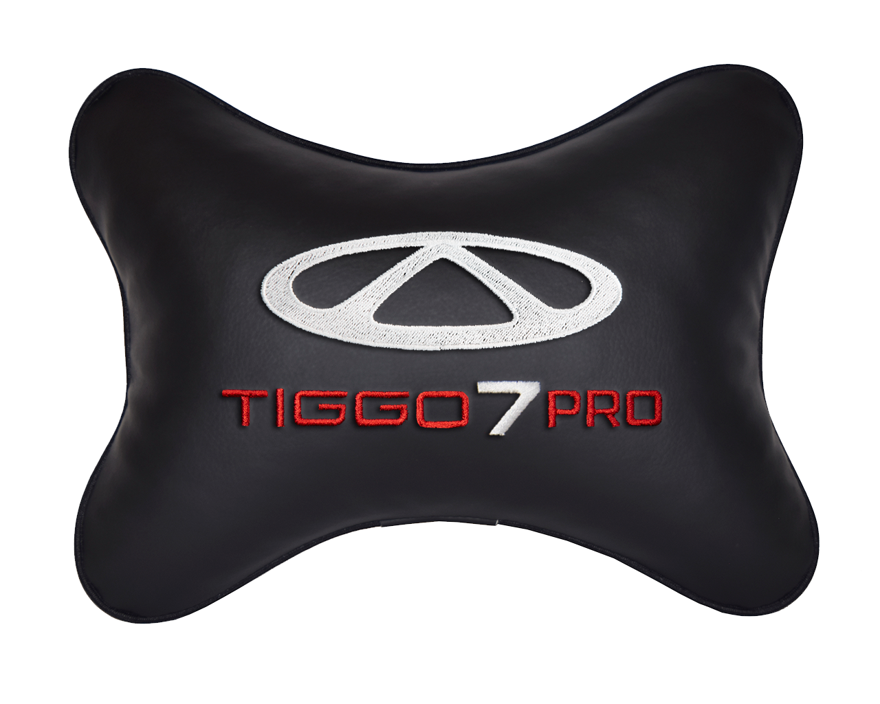 Автомобильная подушка на подголовник экокожа Black с логотипом автомобиля CHERY Tiggo 7 PRO