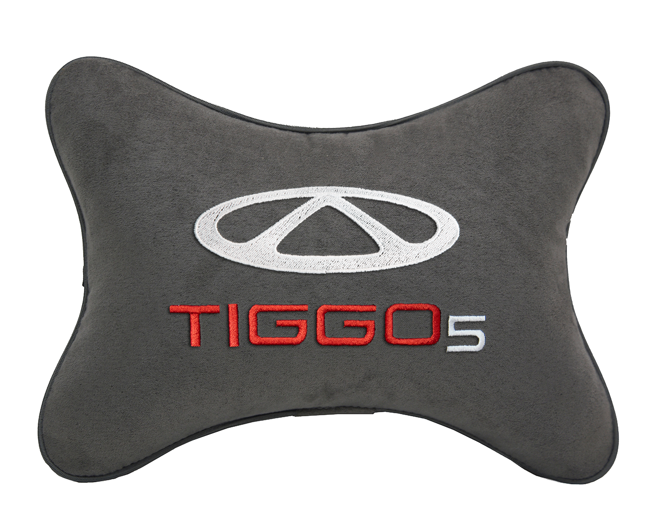 Подушка на подголовник алькантара D.Grey с логотипом автомобиля CHERY Tiggo 5