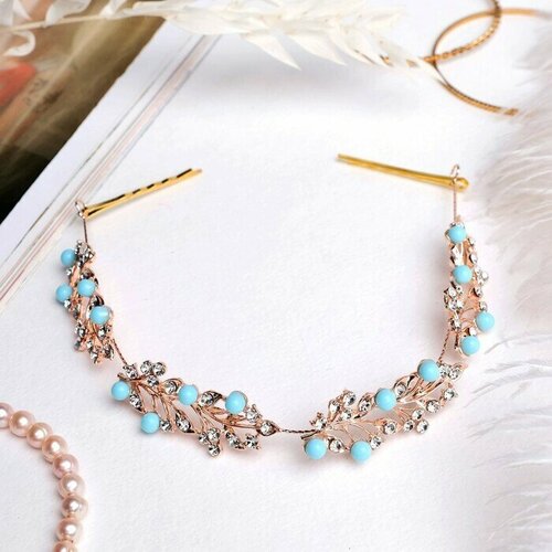 Аксессуар для волос Моника на невидимках цветы с голубыми бусинами 23 см 888₽