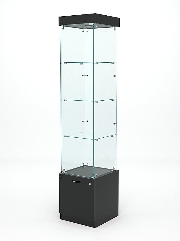 Витрина стеклянная "кристалл" №2 (с дверкой, задняя стенка - стекло), Черный 45 x 45 x 210 см