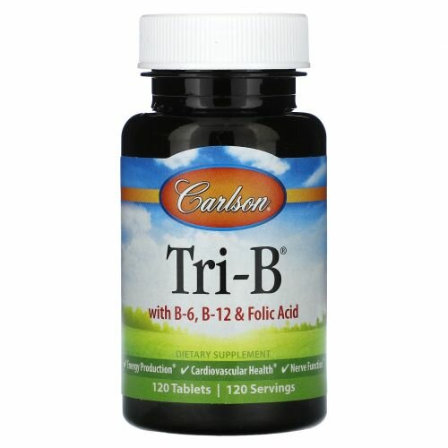 Carlson, Tri-B, С витаминами B6, B12 и фолиевой кислотой, 120 таблеток