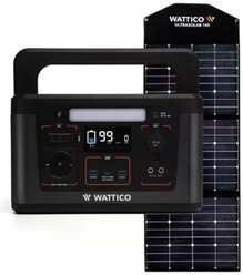 Комплект зарядной станции WATTICO: солнечный генератор Camp 600 PRO + солнечная панель ULTRASOLAR 140 для путешествий