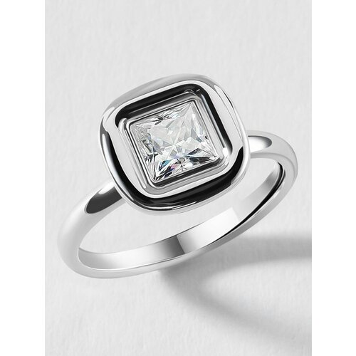 Кольцо помолвочное KAPLI jewelry, серебро, 925 проба, родирование, муассанит, размер 17, белый, серый